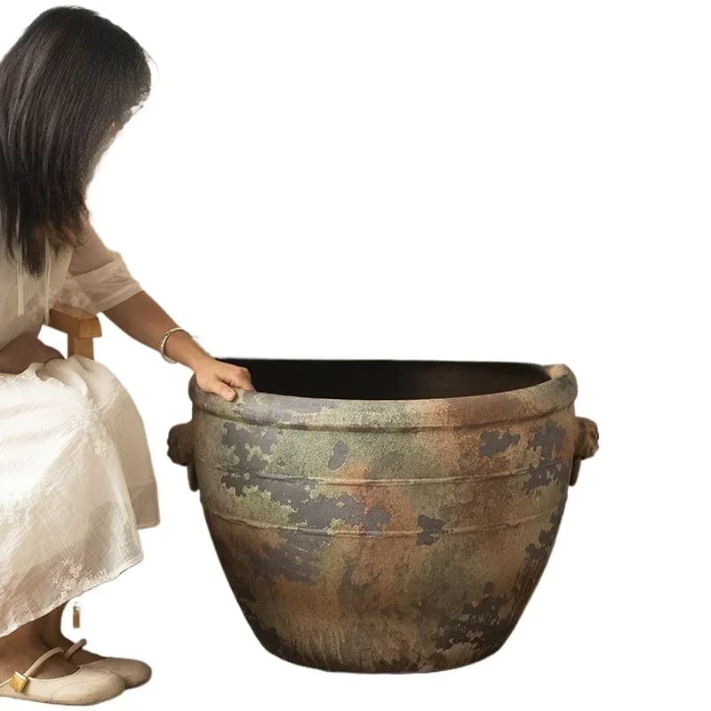 Jingdezhen antique large tank large flower pot goldfish water lily tank landscaping floor ornament
