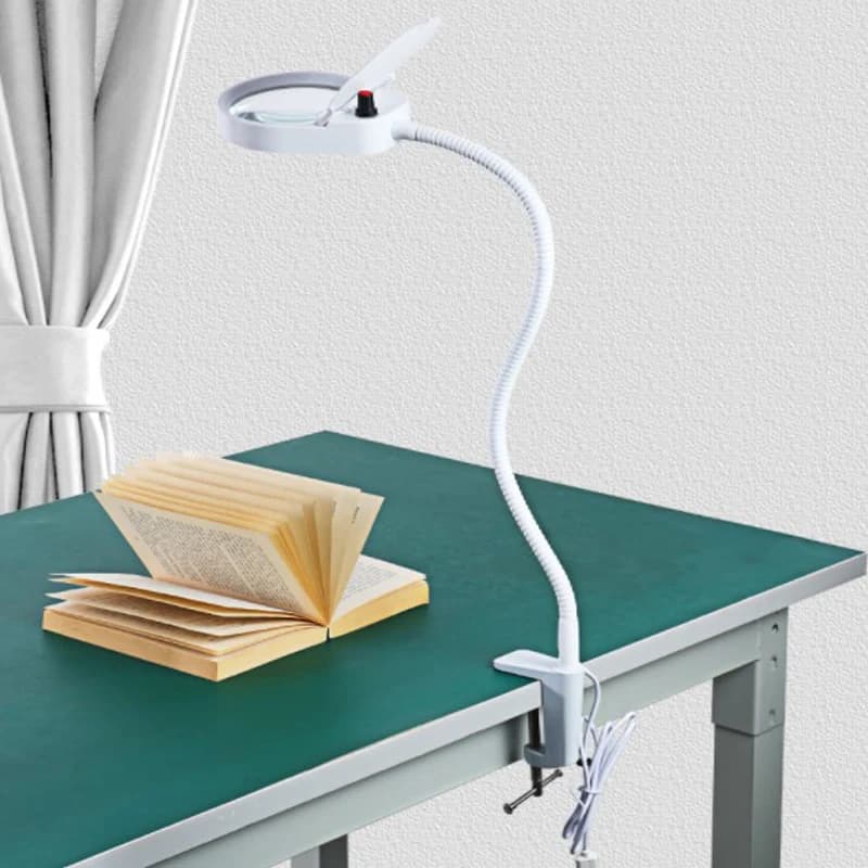 8X15X LED Magnifying Glass Lamp Metal Clamp Flex Arm Desk Lamp Stepless Dimming Magnifier LED Lamp 3X10X 5X 100mm Lens White