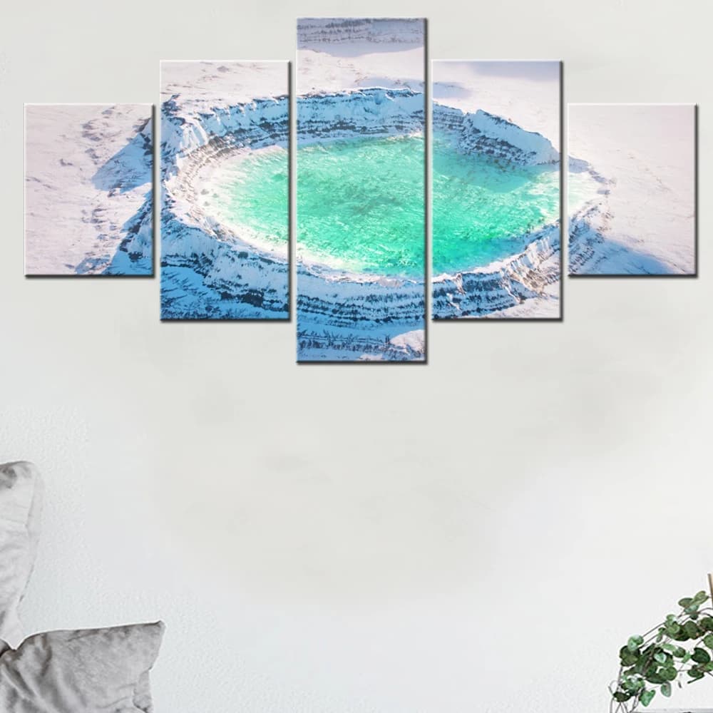 5 Pieces Landscape Canvas Wall Arts Poster Painting Nature Snowy Crater Lake Wallpaper Home Decor Picture Printing Interior Arts