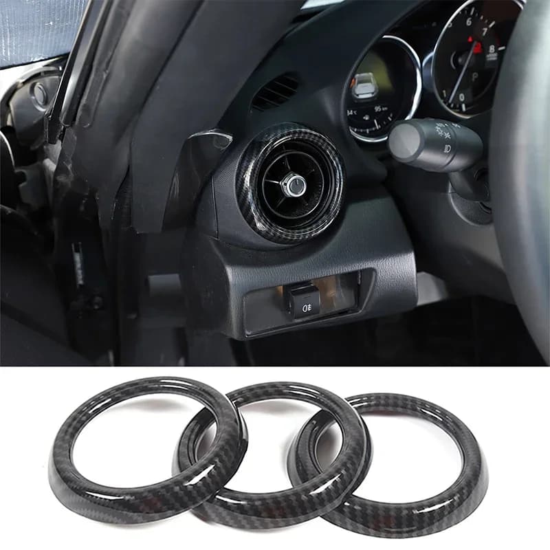 For 2016-2023 Mazda MX-5 ABS carbon fiber car dashboard air outlet decorative ring sticker car interior accessories 3Pcs