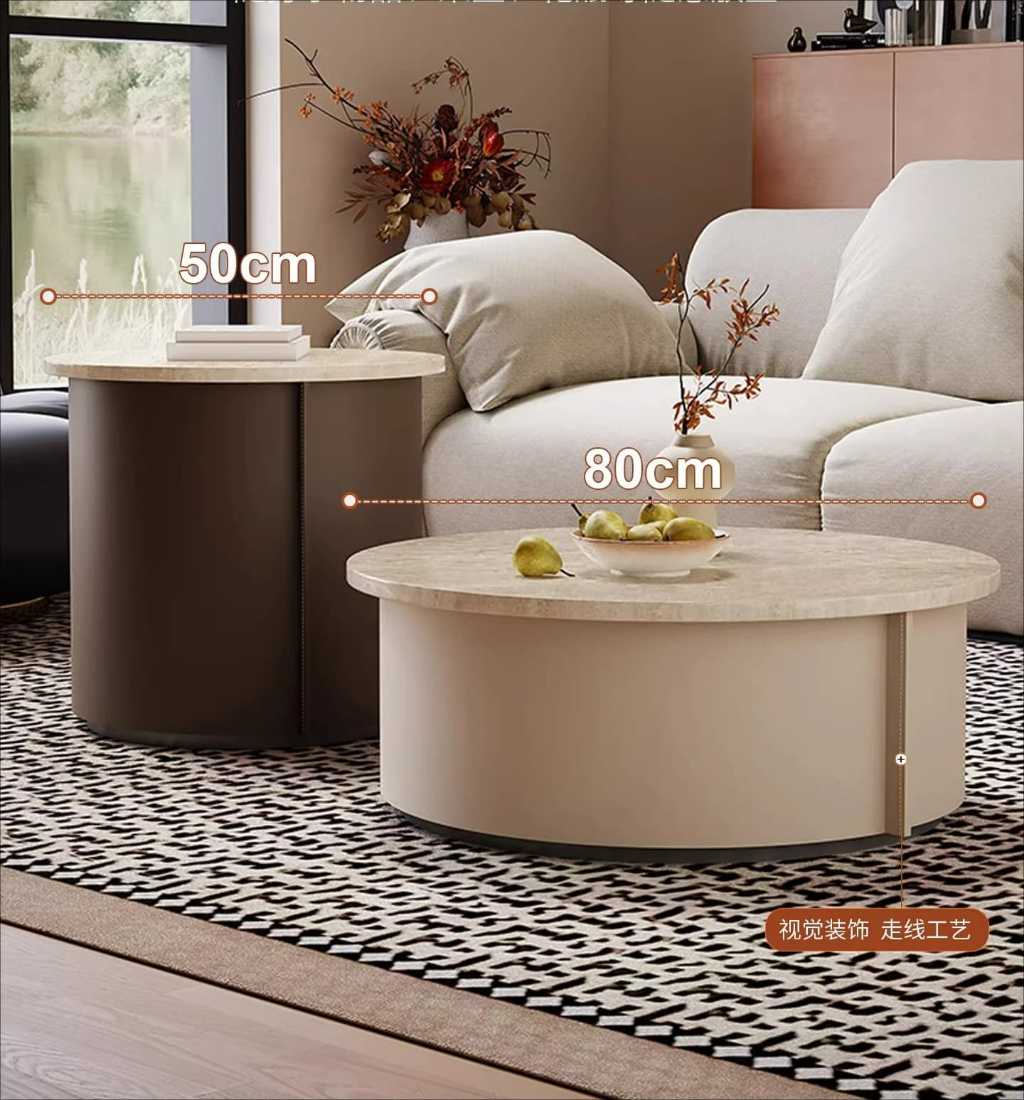 LTT living room household small apartment light luxury high-end round edge table storage rock slab coffee table