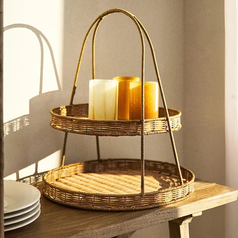 True vine woven basket, double-lay****** hot pot restaurant snack woven storage basket, fruit tea snack bread plate
