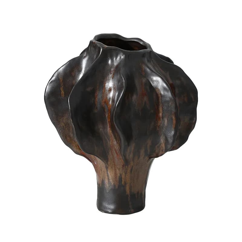 New Chinese style wabi sabi abstract plain black ceramic vase model room villa living room entrance flower arrangement