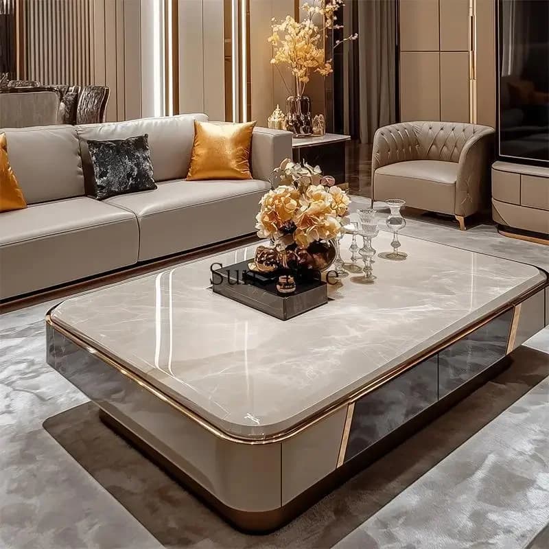 Light luxury microcrystalline stone modern large apartment flat floor living room coffee table  FT