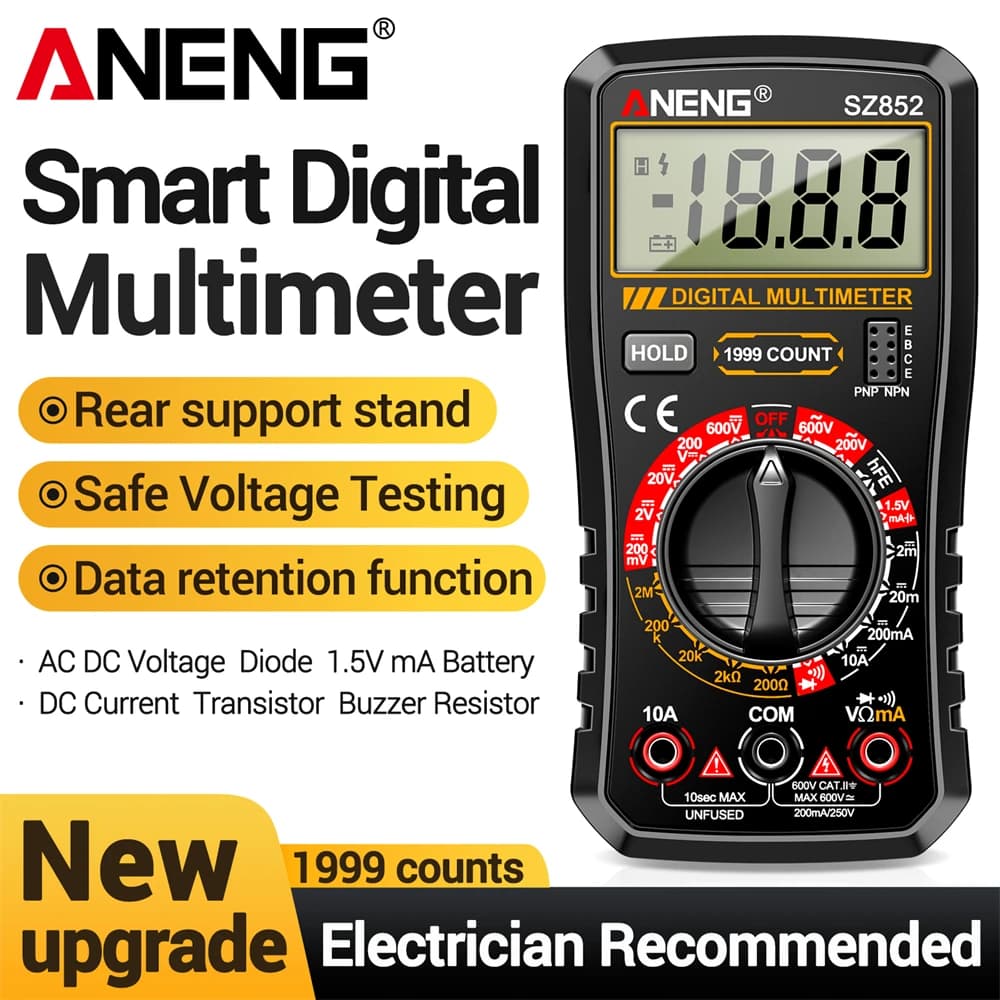 ANENG SZ852 Professional Digital Multimeter 1999 Counts AC/DC Voltage Ammeter Buzzer 1.5V Battery Measurement Data Hold Detector