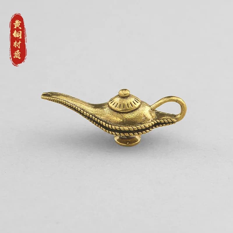 Aladdin's Magic Lamp Pure Copper Keychain, Personalized Brass Pendant, Creative Unisex Bag Charm