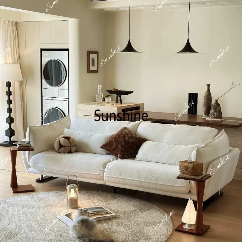 Wabi Sand antique removable cotton and linen fabric straight row down sofa