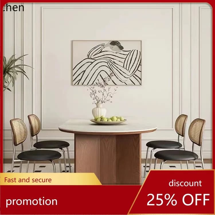 YFY Travertine Stone Rock Plate Dining Table and Chairs Wabi Sabi Solid Wood Oval Dining Table
