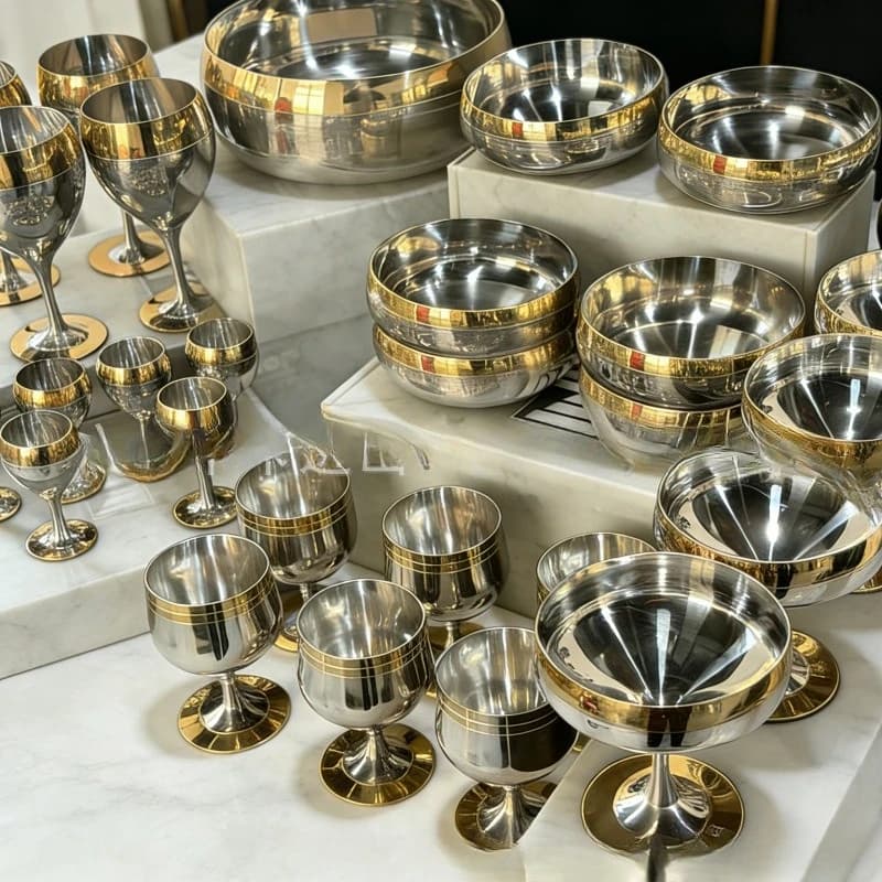 Rimmed gold with 304 stainless steel stemmed glass Nordic restaurant wine glass Martini glass Snack cup Snack bowl