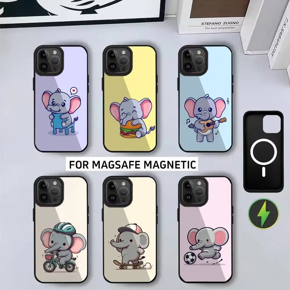 Cute Cartoon elephant Phone Case For iPhone17,16,15,14,13,12,11 Plus,Pro Max Magnetic For Magsafe Wireless Charging