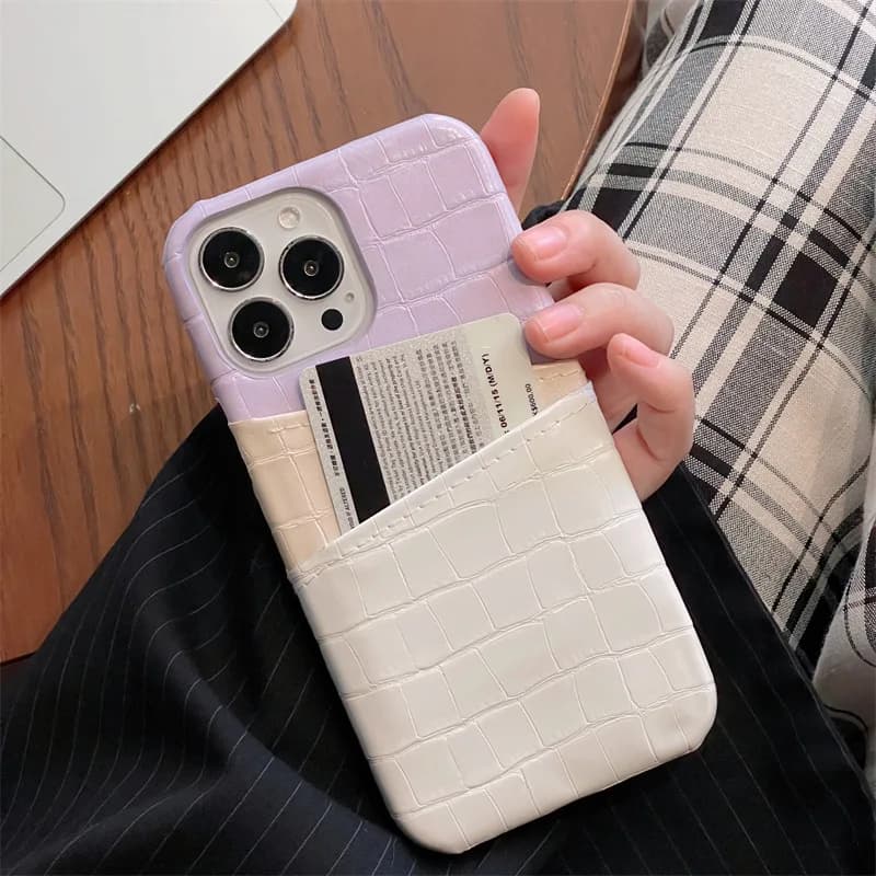Crocodile Pattern Leather Suitable for iPhone 17 Dual Card Phone Case 16pro Max Color Blocked 15pro Half Pack 14protective Cover