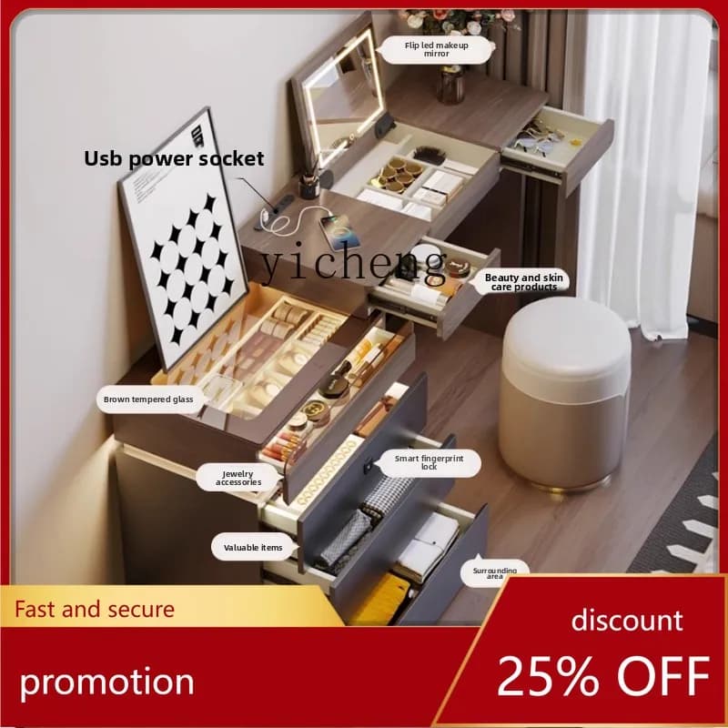 HXL  minimalist bedside table makeup table small apartment bedroom retractable bedside dresser chest cabinet integrated