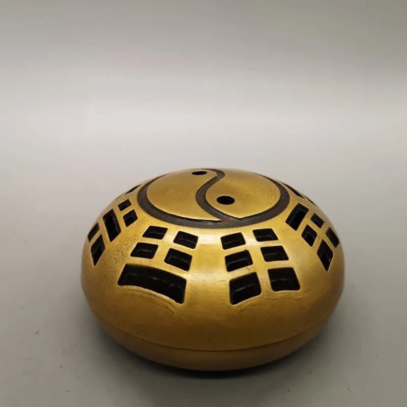 Antique collectible brass eight-trigram , hand warmer, home decoration piece, copper incense burner ornament