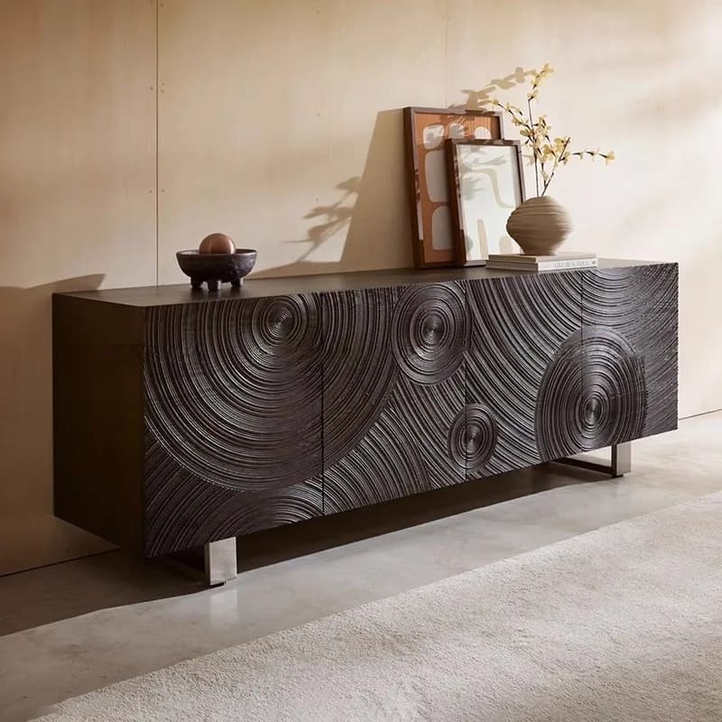 H1 medieval style solid wood dining side cabinet, living room against the wall, locker, light luxury, high-end sense,  storage