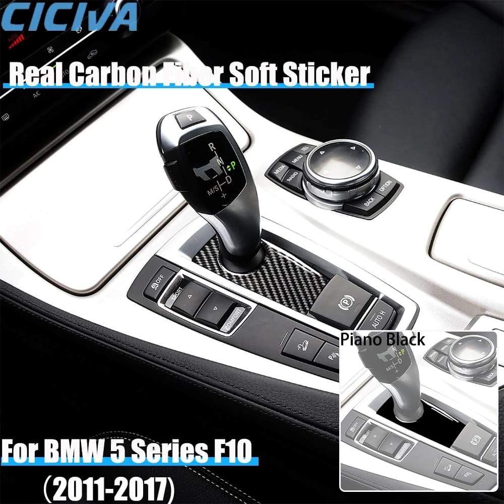 Real Carbon Fiber Car Accessories Gear Surround Trim Cover Soft Sticker For BMW 5 Series F10 2011 2012 2013 2014 2015 2016 2017