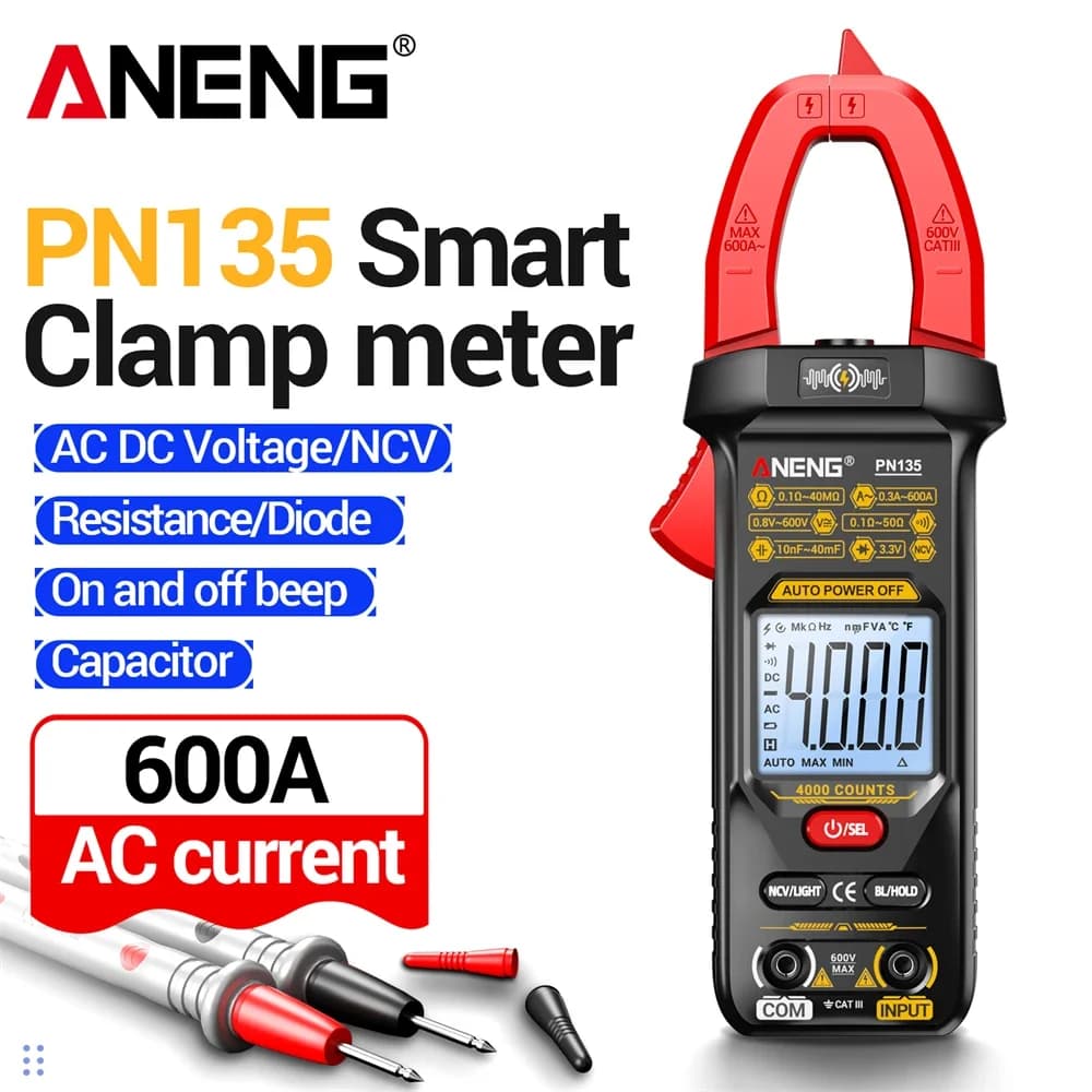ANENG PN135 Portable Digital Clamp Multimeter 600A AC Current Voltmeter Ohm Meter NCV Non-contact Voltage Sensing Diode Test