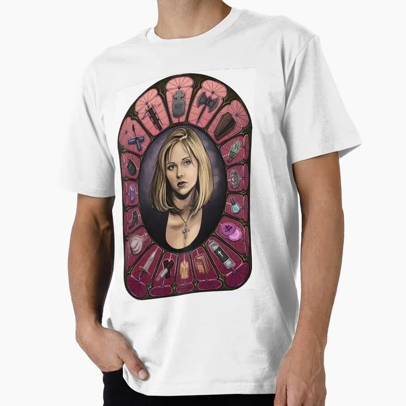Buffy Inspired Graphic T-Shirt, 0811 Vintage Vampire Slayer Print Tee, Retro Horror Series Short Sleeve Casual Shirt US Size Top