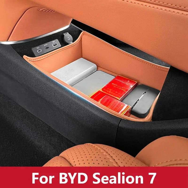 For BYD Sealion 7 2024 Special Central Control Lower Storage Pad Car Interior Leather Storage Box Car Modification Accessories