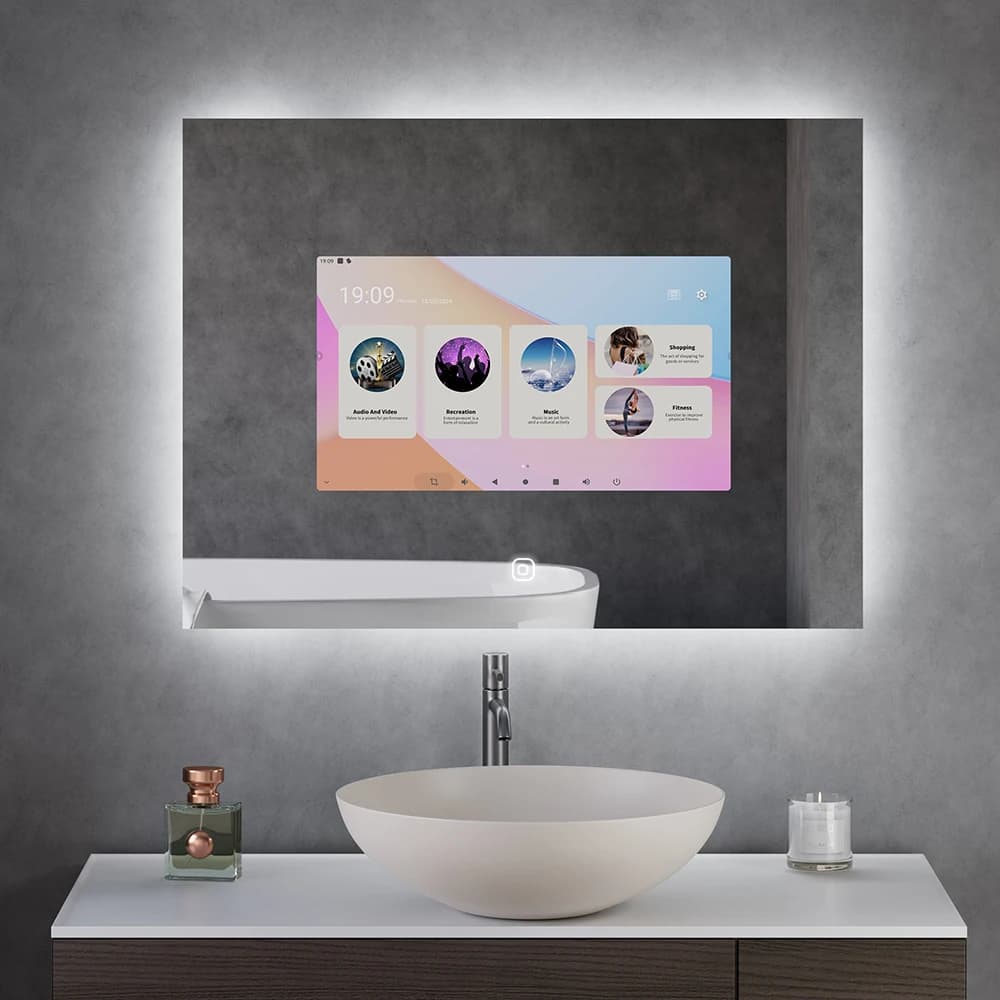 Waterproof Touch Screen Led Android Smart TV Bathroom Magic Mirror Built in Speakers