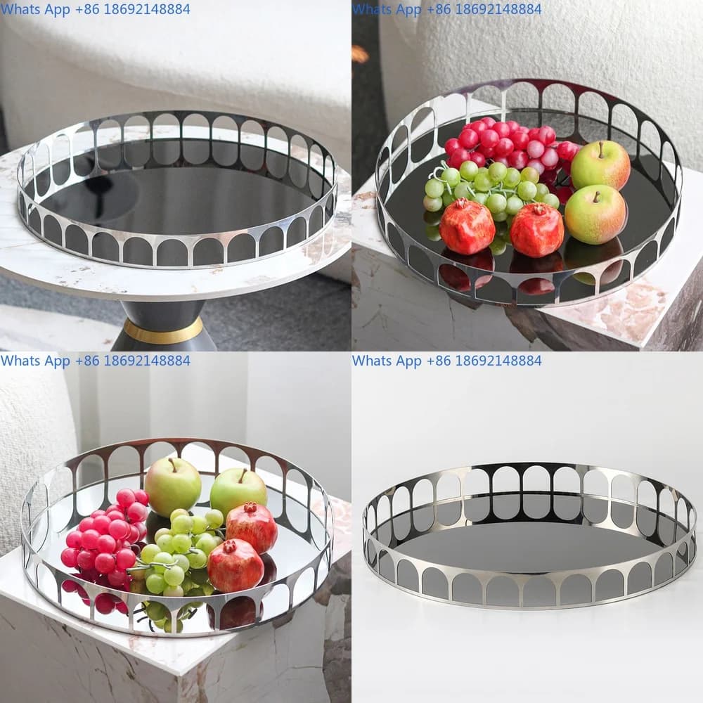 Round Art Tray Decorative Serving Platter for Living Room Dining Room Foyer Display