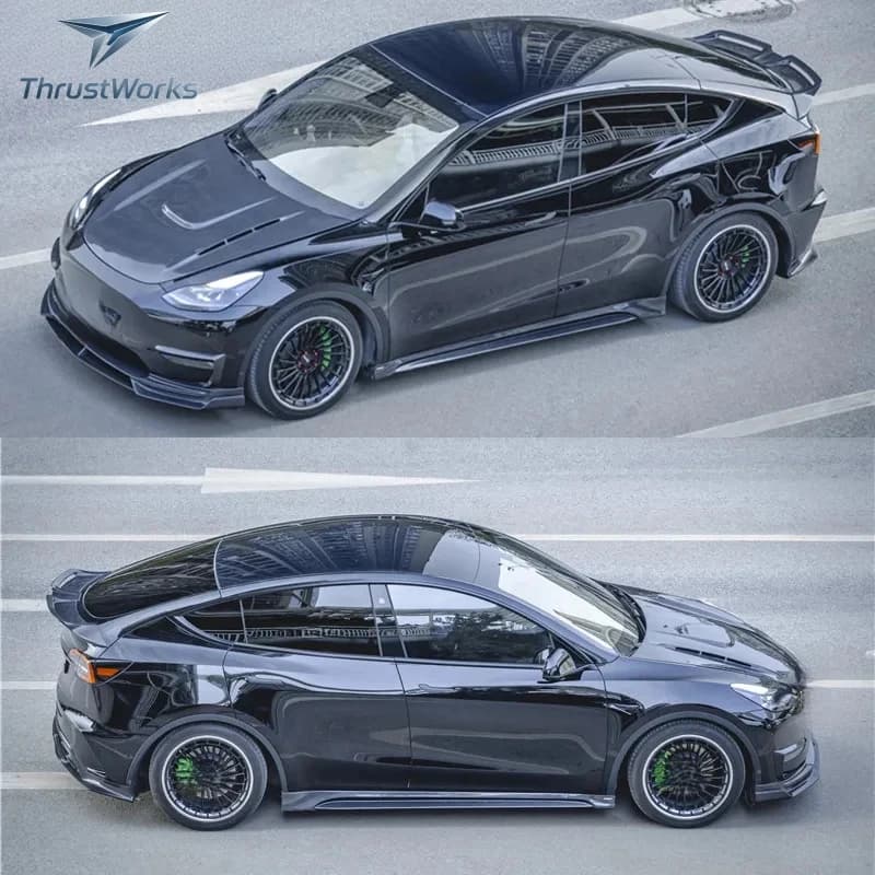 ThrustWorks New Authentic Carbon Fiber Rear Diffuser Front Lip Tail Wing Side Skirt Sui Model Y