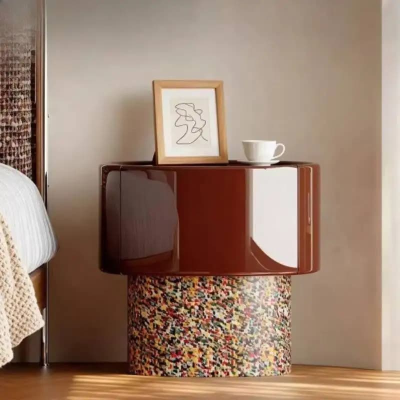 Trendy Round Nature Nightstands Wood Oak Retro Antique Bedside Nightstands Bedroom Vintage Storage Mesita Para Cama Furniture