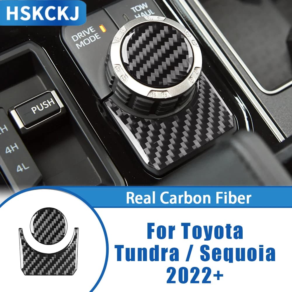 Carbon Fiber Multimedia Knob Panel Decals Car Accessories Interior Cover Trim Modified Sticker For Toyota Tundra Sequoia 2022+