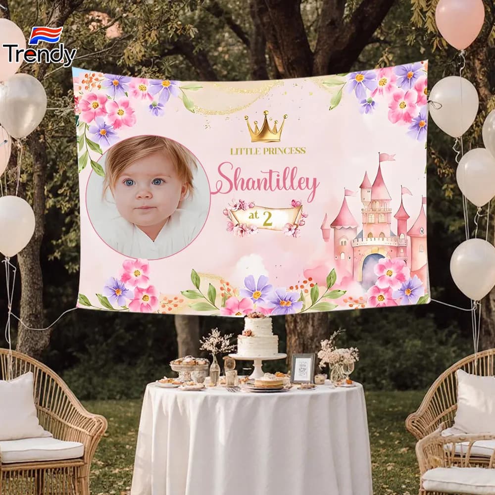 Princess Birthday Background Personalized Photo Party BANNER Customized Name Birthday Decoration Custom Backdrop Banners Kids