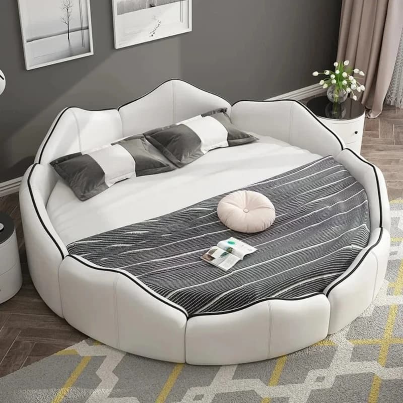 Queen Frame Round Bed Wood European Pretty Luxury King Size Double Bed Princess Modern Cama Matrimonial Bedroom Furniture