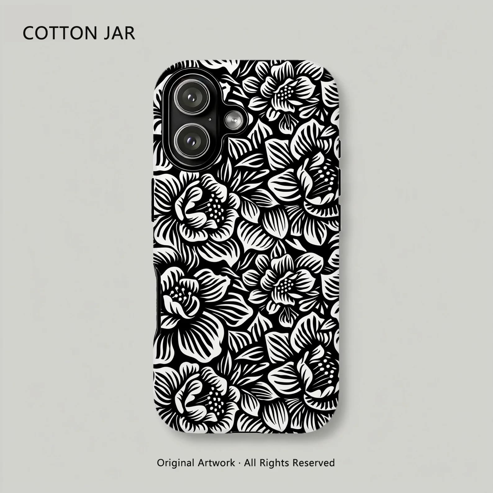 Bold Black White Graphic Floral Full Coverage Magnetic Case For iPhone 17 16 15 Pro Max 14 Plus 13 12 Shockproof Hard Cover
