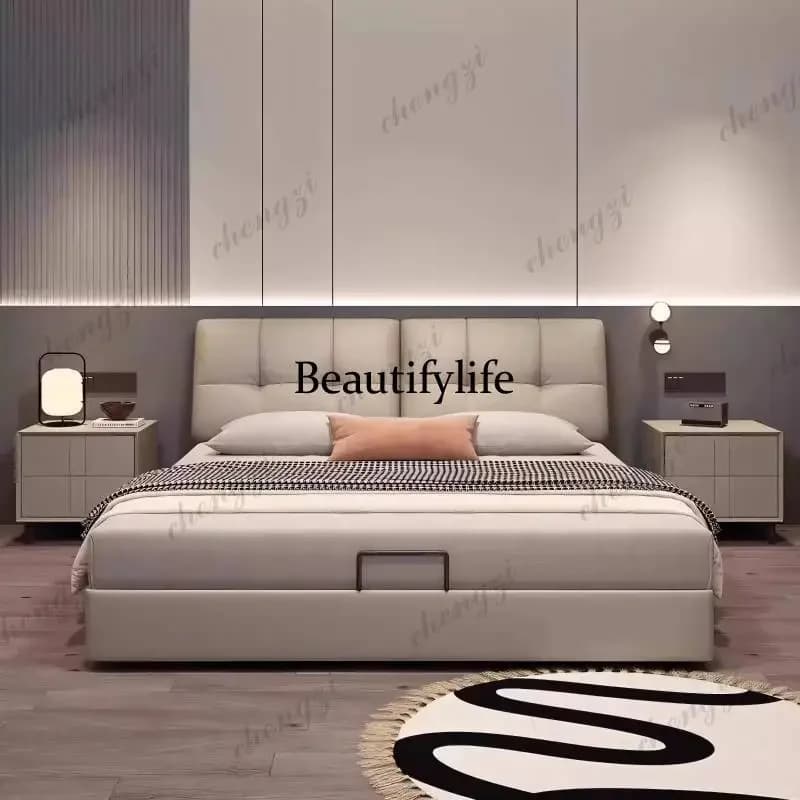Modern Cheap Double Bed Nordic Vintage Wooden Storage Cloud Double Bed Lit Luxe Japanese Adults Camas De Dormitorio FurnitureN13