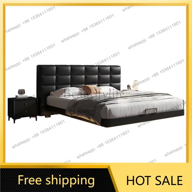 Factory Direct Sales Modern Minimalist Leather Bed Vintage Suspension Soft Bag Sensor Light Big Bed