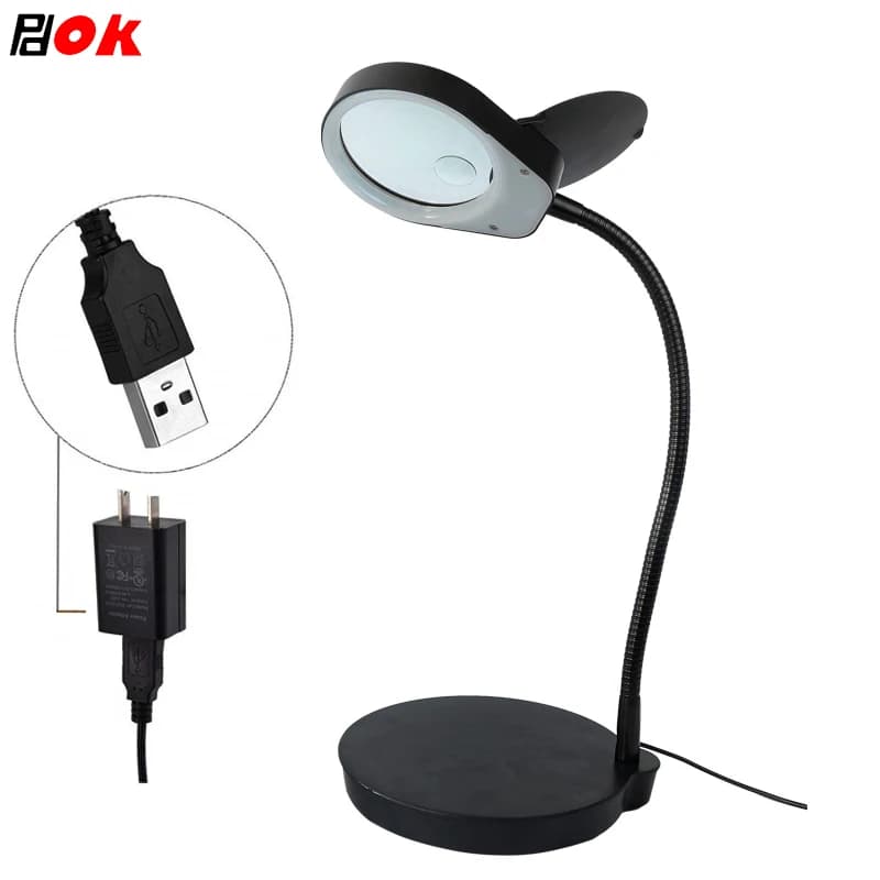 5x Magnifying Glass with Light and Stand LED Desk Lamp 3x10x Magnification Adjustable Brightness Dimmable Lamp USB Power Loupa