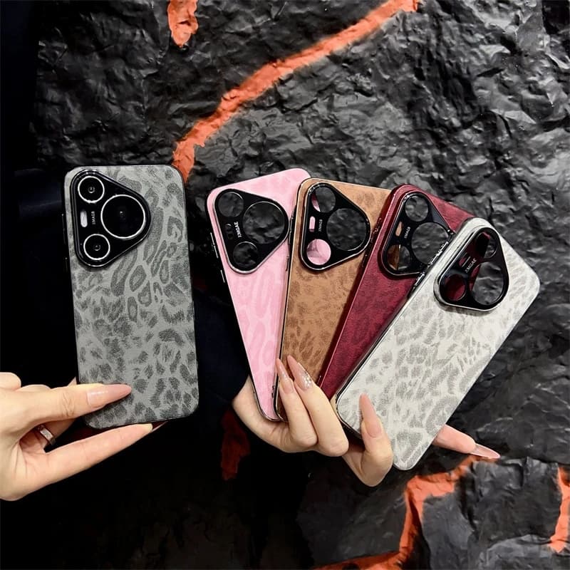Luxury Leather Leopard Print Phone Case For Huawei Pura 80 UItra 70 Pro 6D Electroplated Soft Bumper Back Cover Magic 8 7 6 Pro
