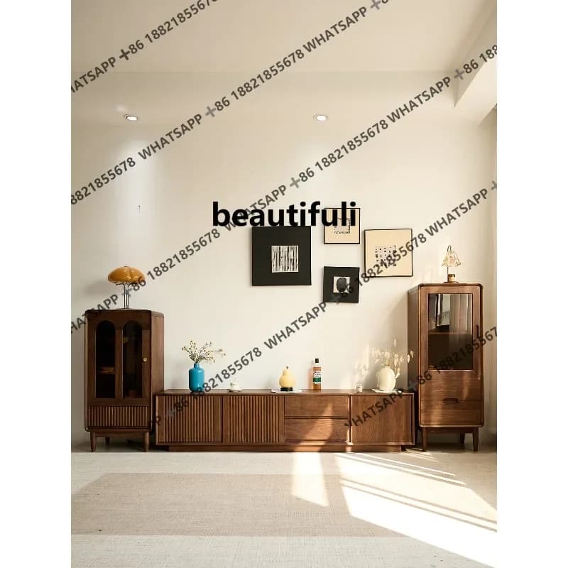 X  Solid wood TV cabinet coffee table combination household living room, modern simple storage, floor cabinet