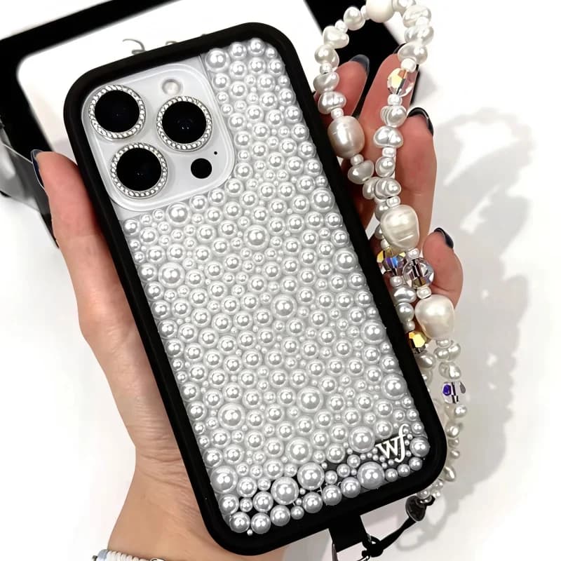 Wildflower INS White Pearl Shiny Phone Case for iPhone 18 17 12 13 14 15 16 Pro Max Plus Cute 3D Solid Pearl Sparkling Cover