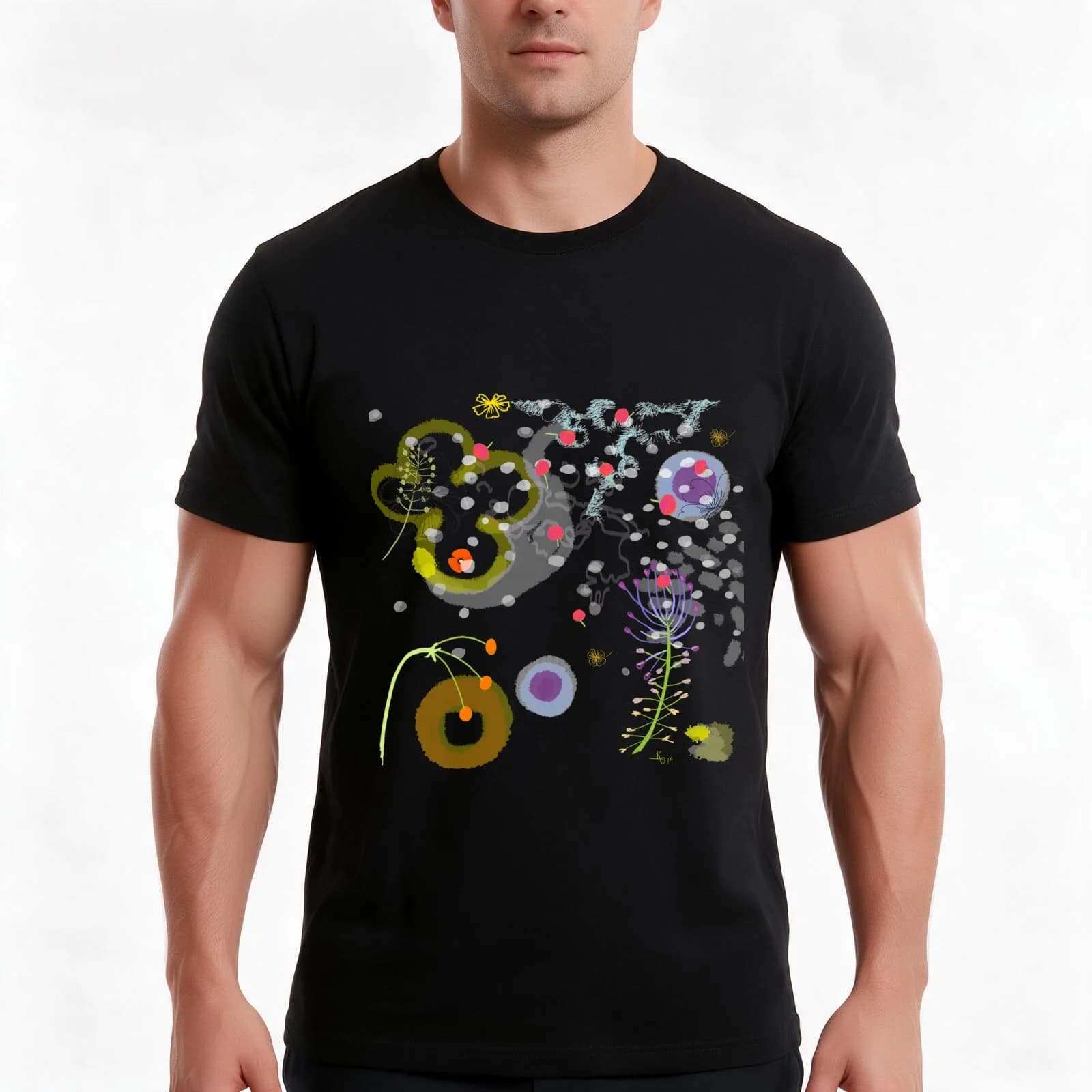 Flower and Snow Shadows Pattern T-Shirt, Summer Casual Cotton Tee, Oversized Streetwear Tops, Vintage Graphic Print, 100% Cotton