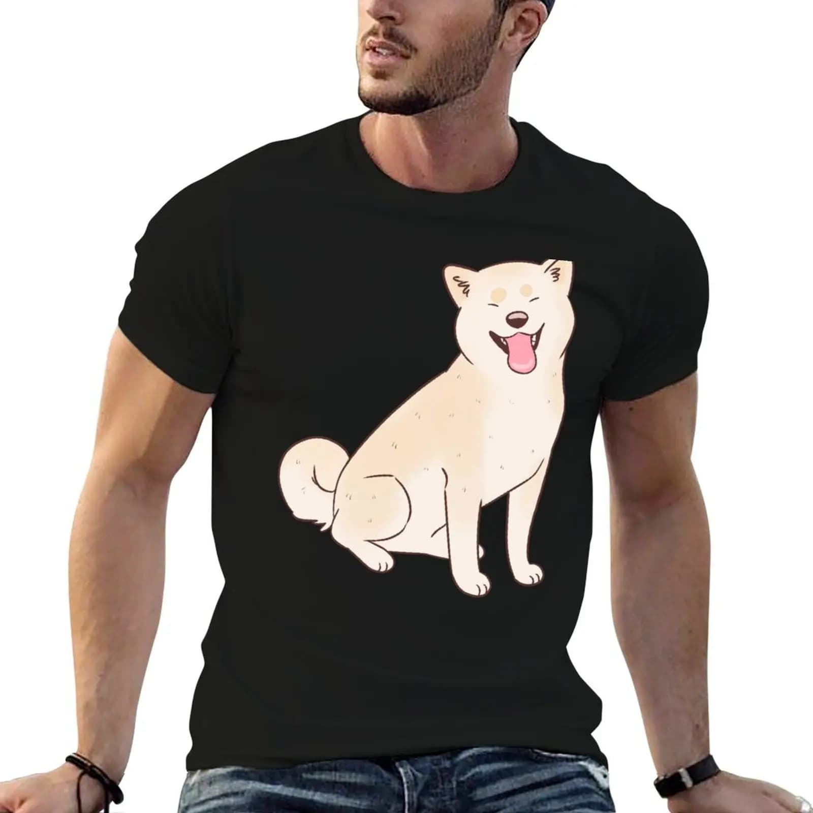 Cream shiba inu dog illustration T-Shirt tops valentines clothes shirts men graphic