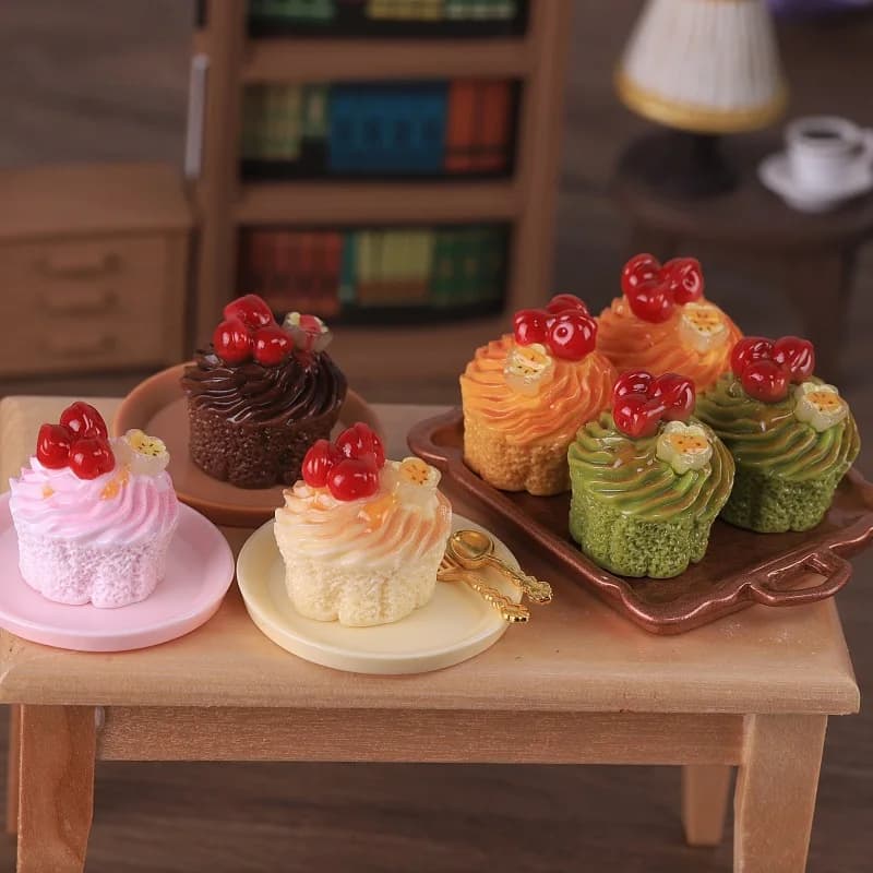 3pcs Mini Cherry Blossom Jam Cake Resin Simulation Fake Food Model Dollhouse Miniature DIY Keychain Decoration Resin Ornament