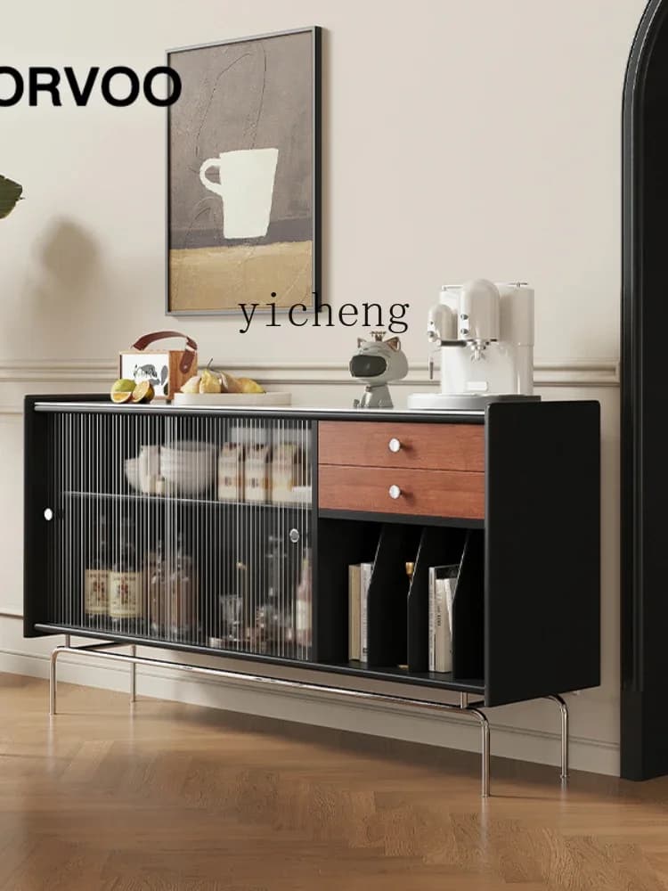 i10.9-Color Matching Solid Wood Sideboard Cabinet Black Fashion Restaurant Storage Cabinet Tea Cupboard