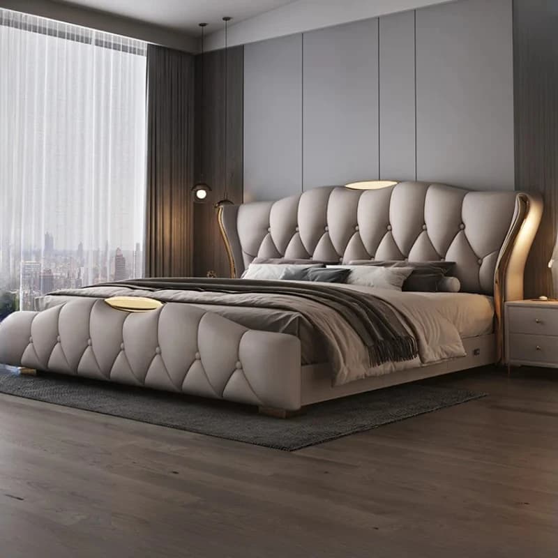 Contact Leather Frame Double Bed King Size Wooden Luxury Twin Double Bed Princess Modern Cama Matrimonial Bedroom Furniture