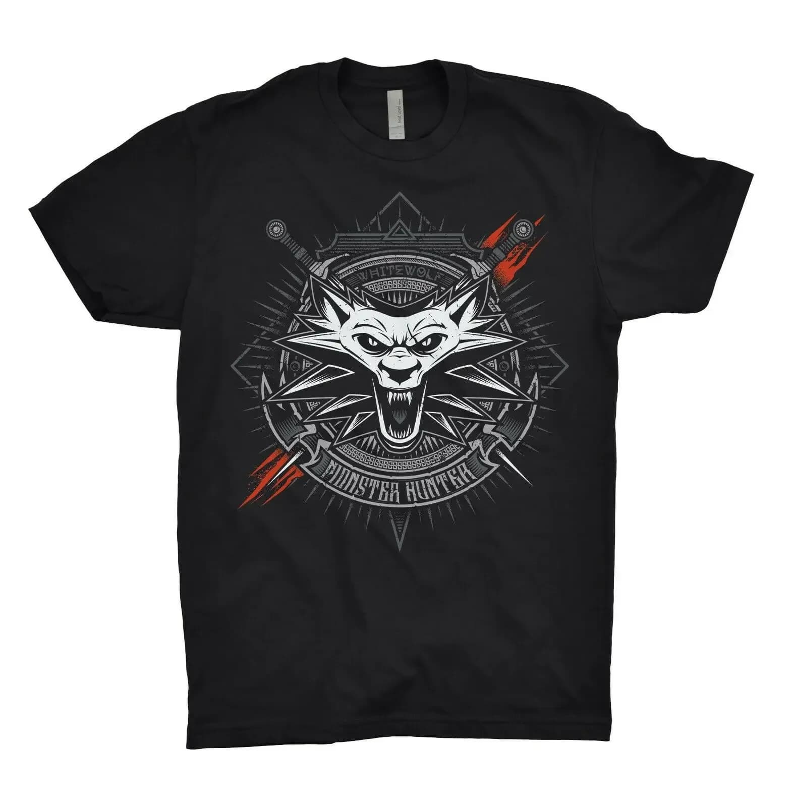Unique Monster Hunter Medallion Coin White Wolf T-Shirt. Summer Cotton O-Neck Short Sleeve Mens T Shirt New S-3XL