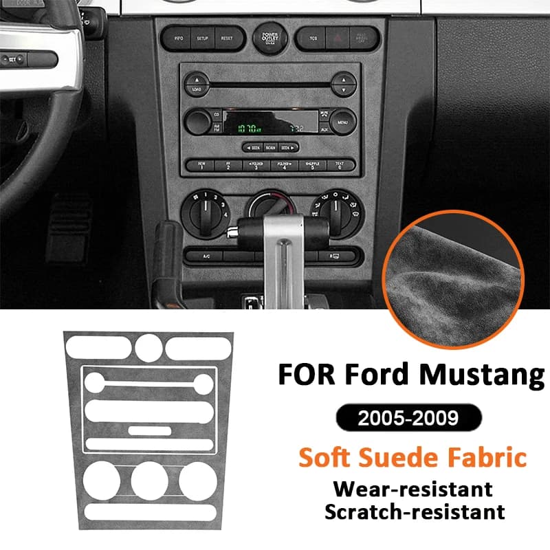 For Ford Mustang 2005-2009 Soft Suede Fabic Car Center Multimedia CD Control Panel Trim Frame Interior Decoration Sticker
