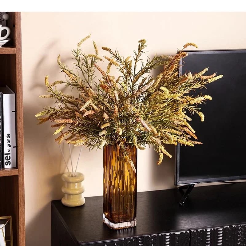 Minimalist Square Glass Vase Amber Color Plant Pots Table Decoration Artificial Flowers Decorative Flower Arrangement Vases