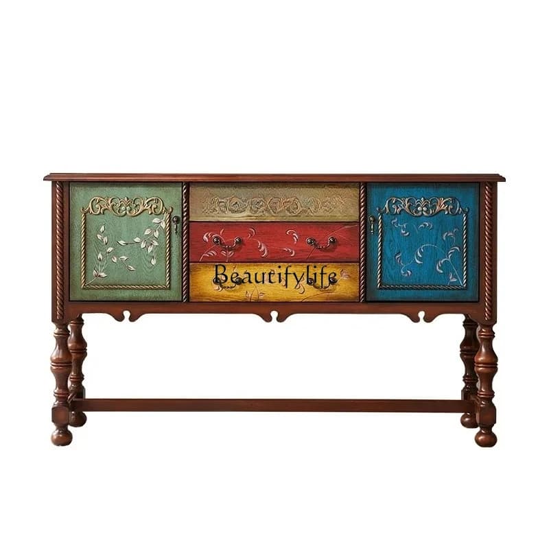 solid wood porch cabinet entrance hall decoration painted engraving dining side locker bedroom storage cabinet