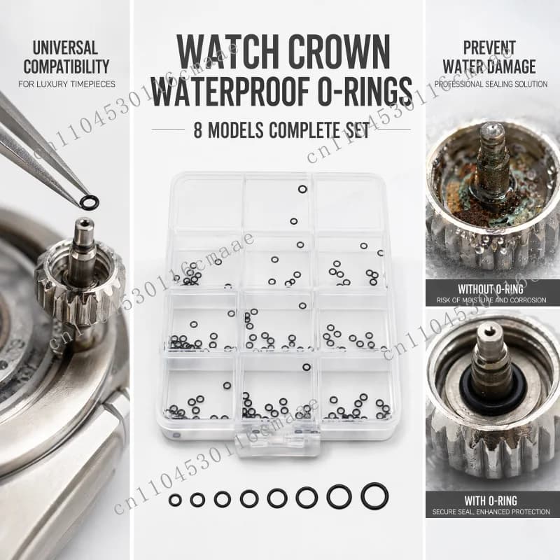 8 complete models of flat washers for watch crowns, watch crown sealing rubber rings