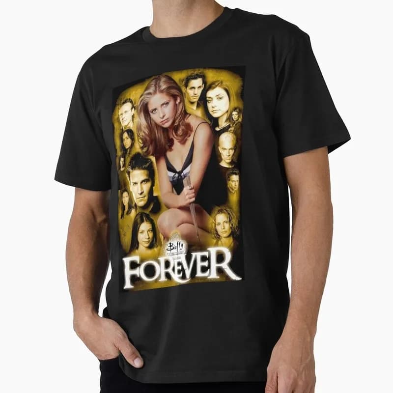 Buffy Inspired Graphic T-Shirt, 0811 Vintage Vampire Slayer Print Tee, Retro Horror Series Short Sleeve Casual Shirt US Size Top