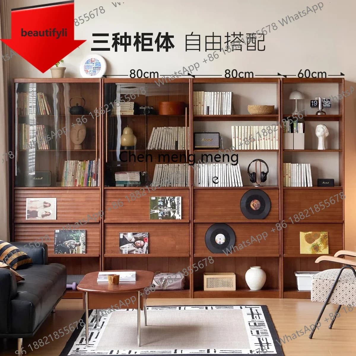 Q181 Solid wood bookcase shelf antique display retro floor combination bookshelf lll