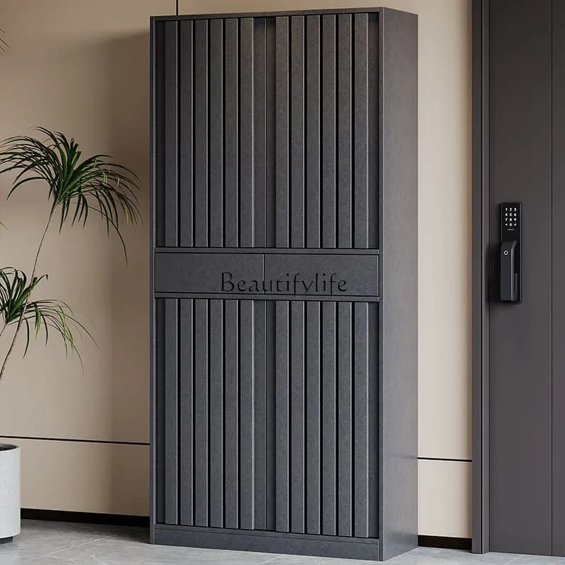 03 Solid wood household entrance corridor with large-capacity entrance integrated against the wall multi-layer locker