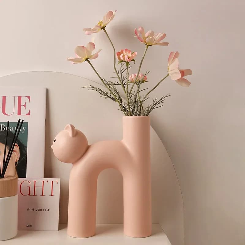 U2  Cute Cat Vase Cathead H-shaped Tube Vase Flower Arrangement Hydroponics Accessories Home Furnishing Decoration Vases Pots